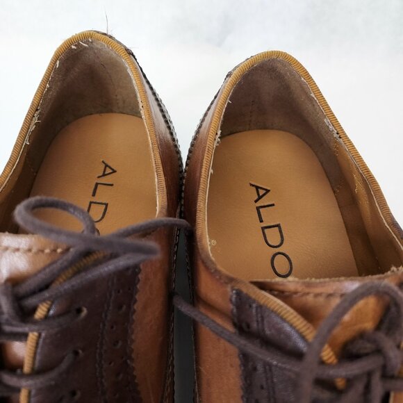 Aldo Wingtip Oxford Brogue Men's 8 Classic Dress Shoes Leather Brown Tan Lace up - Picture 14 of 16
